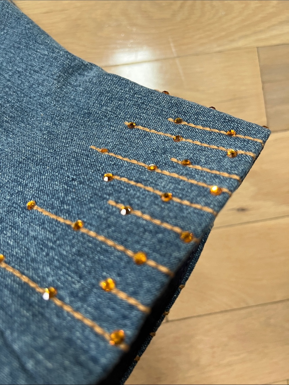 Vintage Rare St. John Sport by Marie Gray Blue Denim Amber Crystal Beaded Camiso - Picture 13 of 16